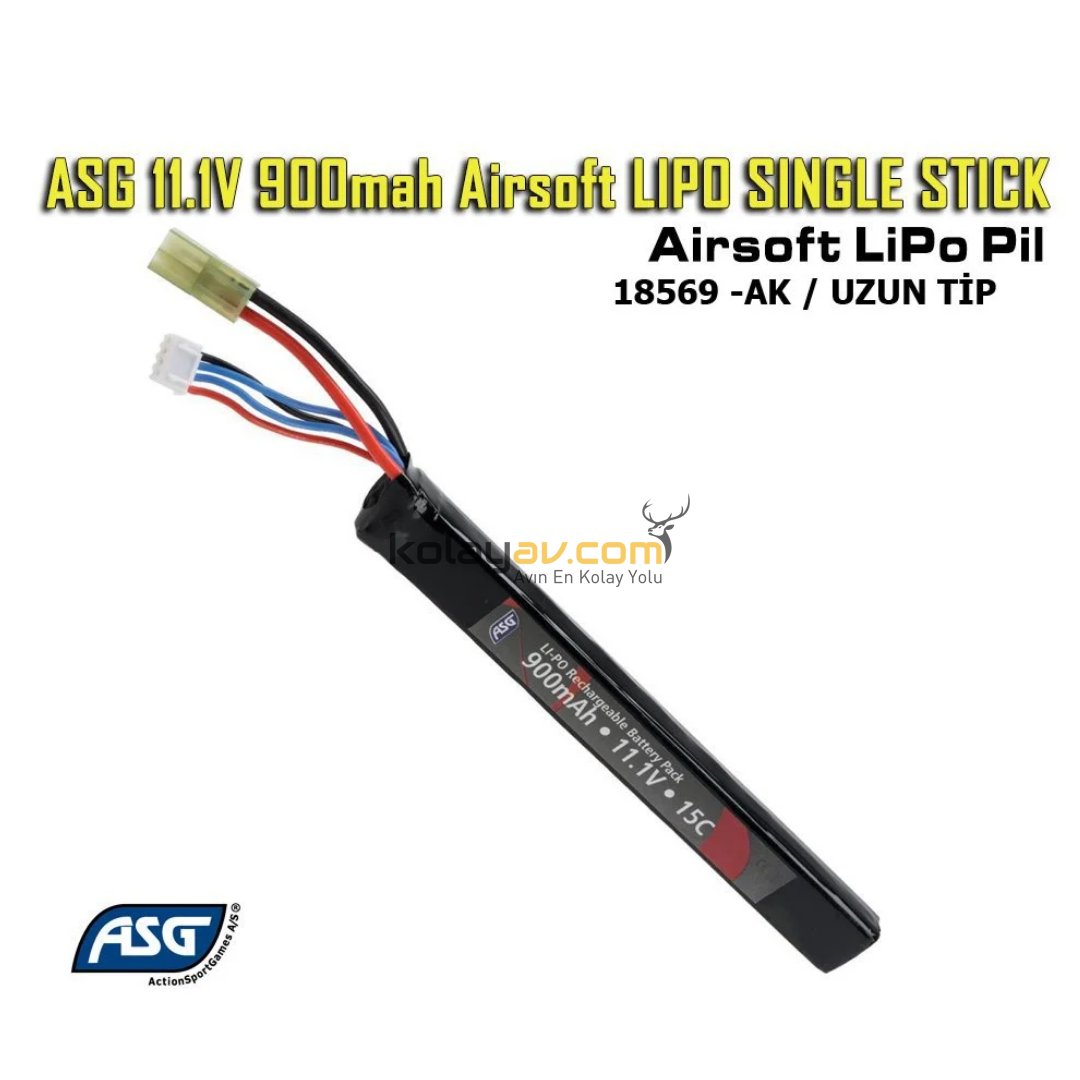 ASG Airsoft LiPo Pil 11.1V 900mAh 15C Single Stick