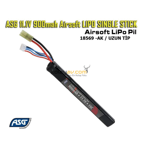 ASG Airsoft LiPo Pil 11.1V 900mAh 15C Single Stick