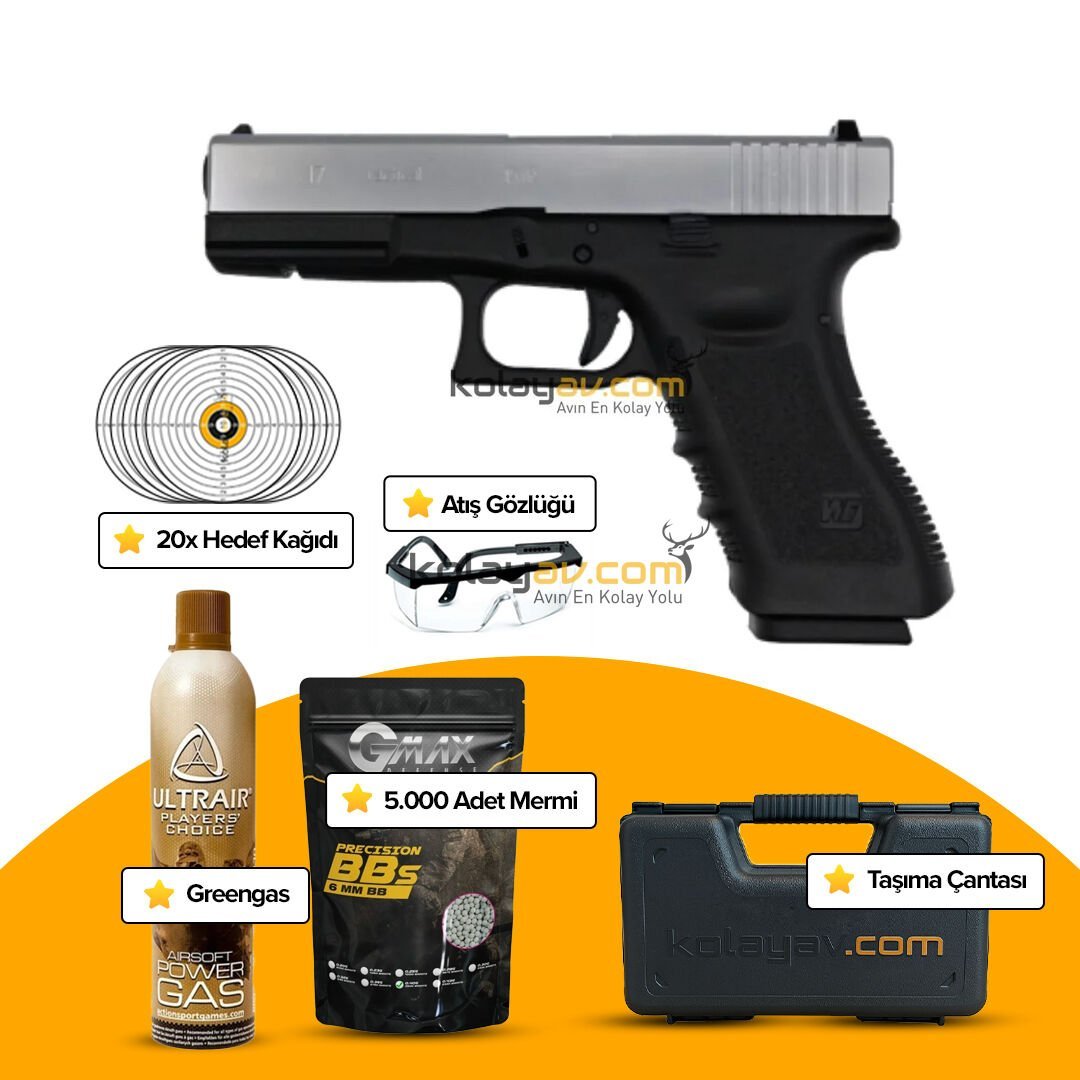 We Glock 17 Gen3 Silver Blowback Airsoft Tabanca (Greengas)