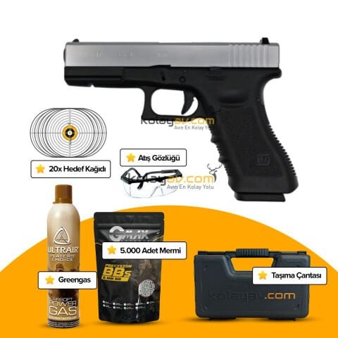 We Glock 17 Gen3 Silver Blowback Airsoft Tabanca (Greengas)