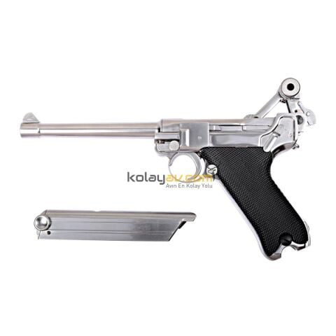 WE P08 Luger 6'' Silver Blowback Airsoft Tabanca (Greengas)