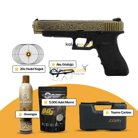 WE Glock 34 Ivory Gravürlü Blowback Airsoft Tabanca (Greengas)