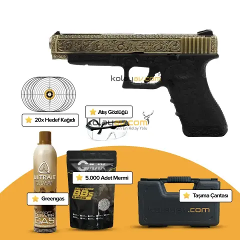 WE Glock 34 Ivory Gravürlü Blowback Airsoft Tabanca (Greengas)