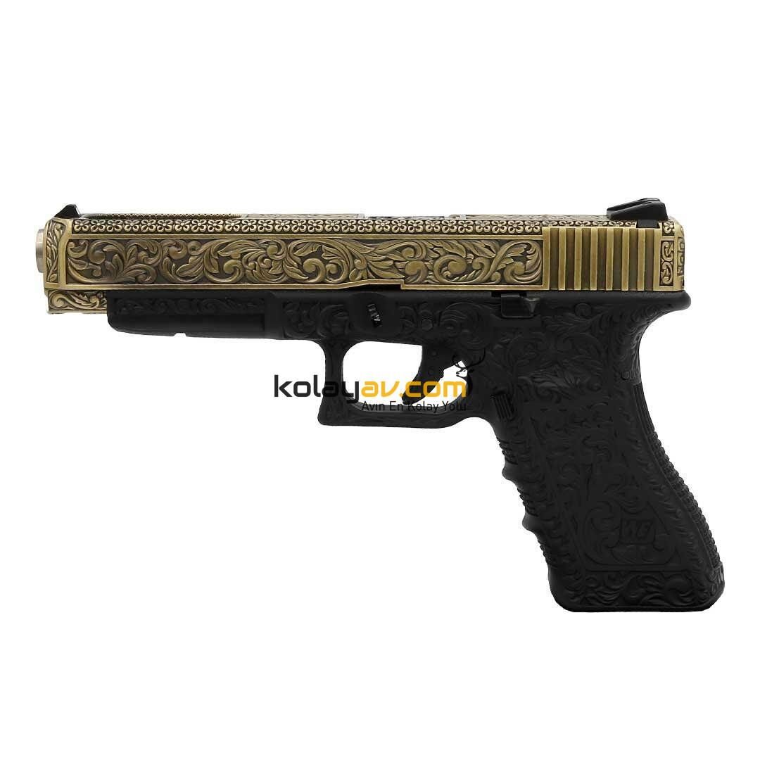 WE Glock 34 Ivory Gravürlü Blowback Airsoft Tabanca (Greengas)