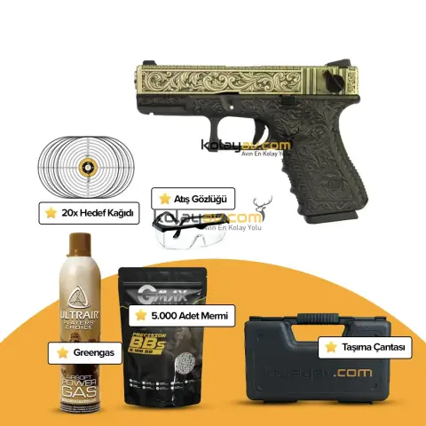 WE Glock 23 Ivory Gravürlü Blowback Airsoft Tabanca (Greengas)