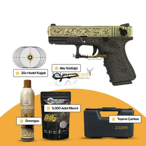 WE Glock 23 Ivory Gravürlü Blowback Airsoft Tabanca (Greengas)