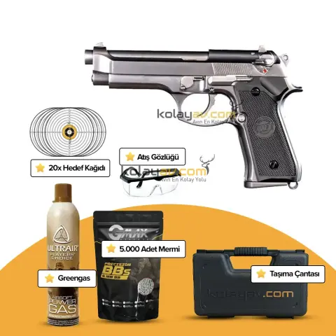 WE Beretta M92 Standart Gümüş Blowback Airsoft Tabanca (Greengas)
