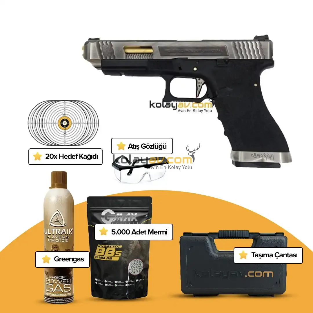 WE Glock 34 T1 Gümüş Blowback Airsoft Tabanca (Greengas)