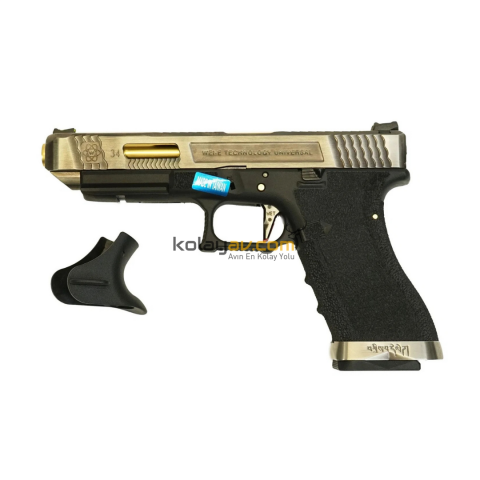 WE Glock 34 T1 Gümüş Blowback Airsoft Tabanca (Greengas)
