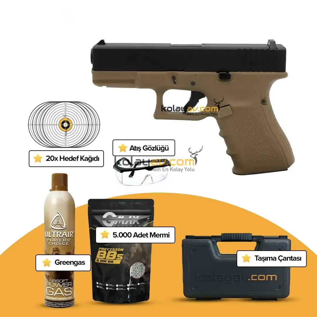 WE Glock 19 Gen4 Tan Blowback Airsoft Tabanca (Greengas)