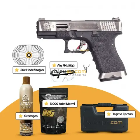 WE Glock 19 T1 Gümüş Blowback Airsoft Tabanca (Greengas)