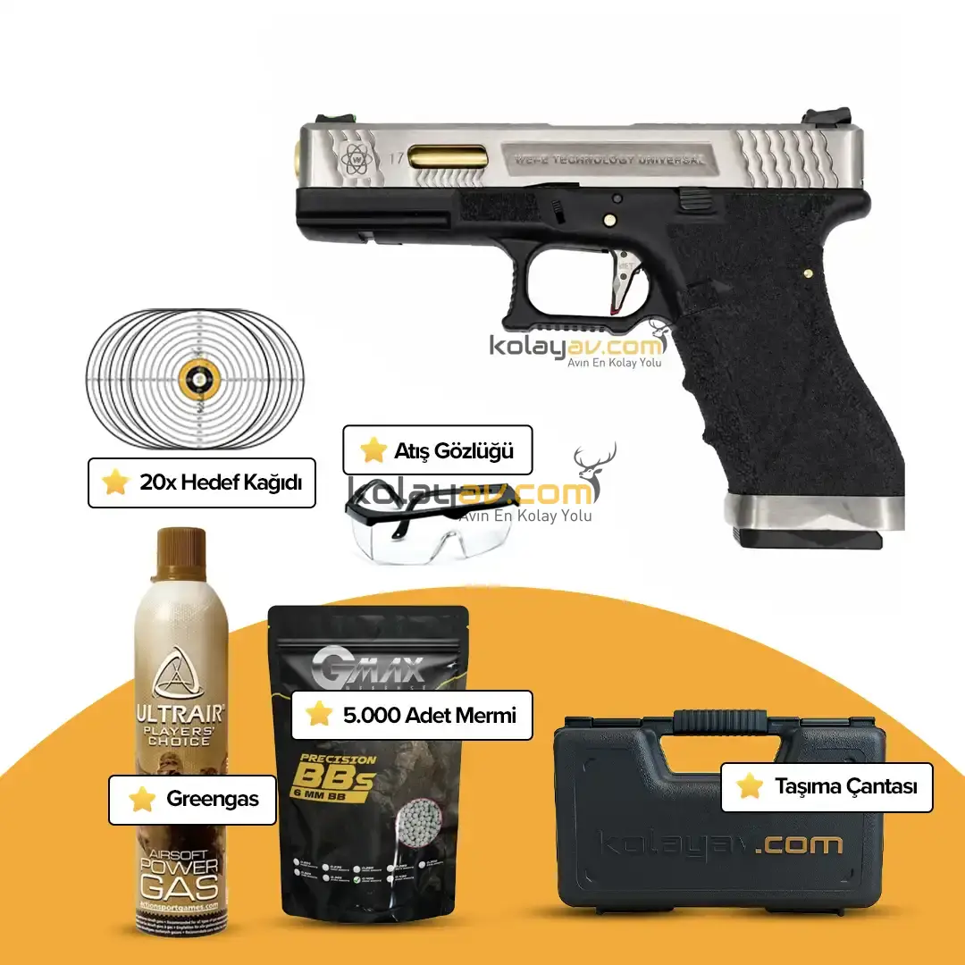 WE Glock 19 T1 Gümüş Blowback Airsoft Tabanca (Greengas)