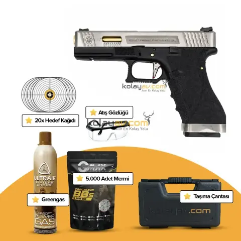 WE Glock 19 T1 Gümüş Blowback Airsoft Tabanca (Greengas)
