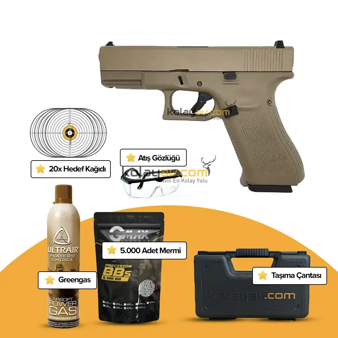 WE Glock 19X Gen5 Tan Blowback Airsoft Tabanca (Greengas)