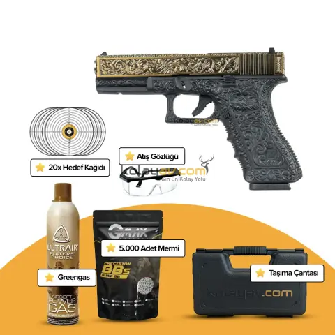 WE Glock 17 Ivory Gravürlü Blowback Airsoft Tabanca (Greengas)