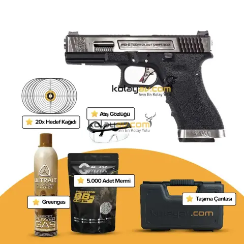 WE Glock 17 T1 Gümüş Blowback Airsoft Tabanca (Greengas)