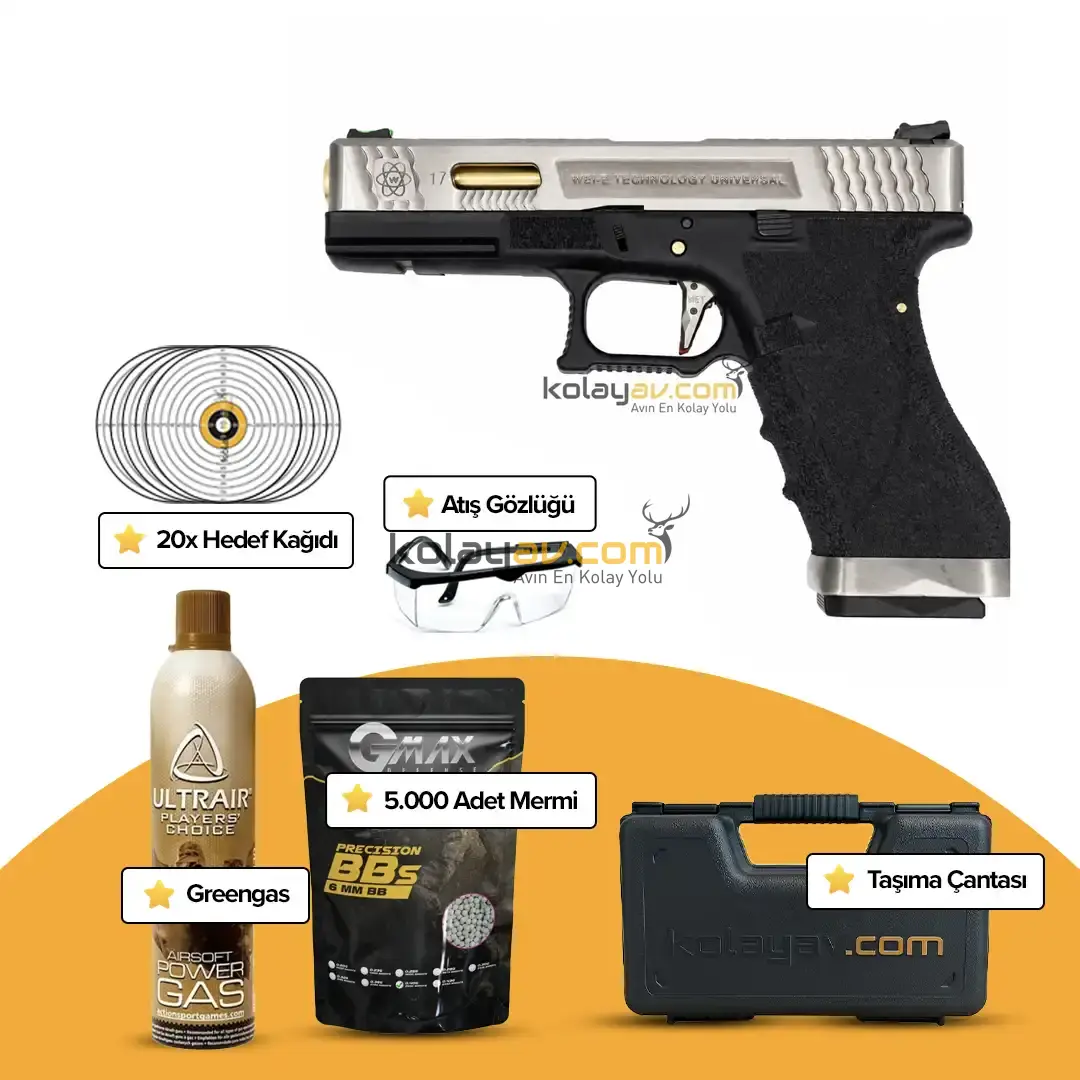 WE Glock 17 T1 Gümüş Blowback Airsoft Tabanca (Greengas)