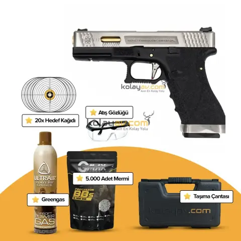WE Glock 17 T1 Gümüş Blowback Airsoft Tabanca (Greengas)