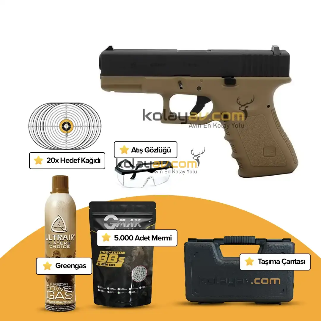 WE Glock 19 Gen3 Tan Blowback Airsoft Tabanca (Greengas)