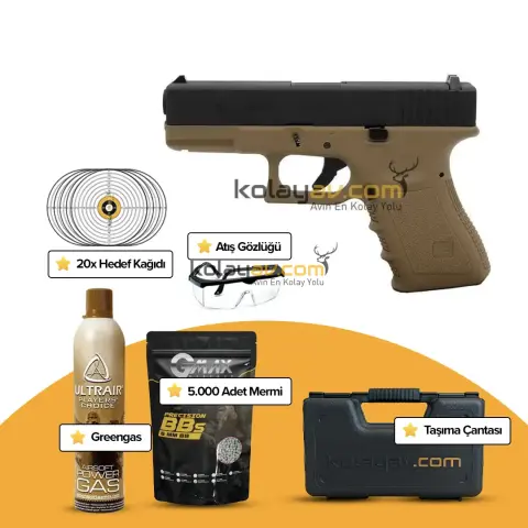 WE Glock 19 Gen3 Tan Blowback Airsoft Tabanca (Greengas)