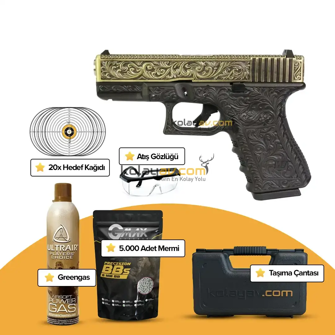 We Glock 19 Ivory Gravürlü Blowback Airsoft Tabanca