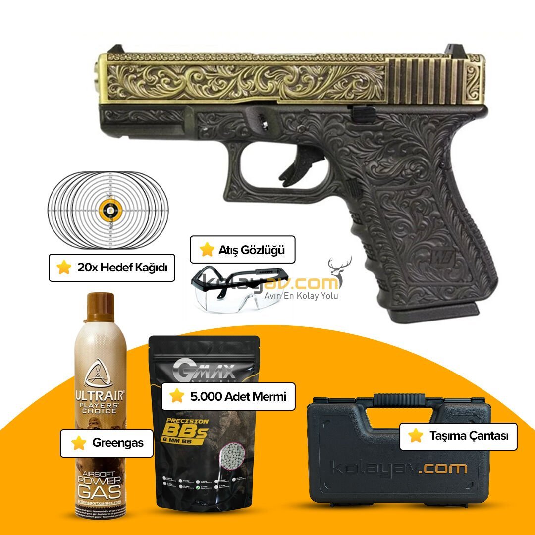 We Glock 19 Ivory Gravürlü Blowback Airsoft Tabanca