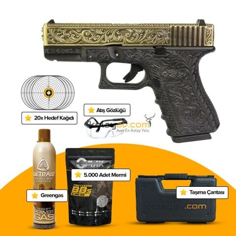 We Glock 19 Ivory Gravürlü Blowback Airsoft Tabanca