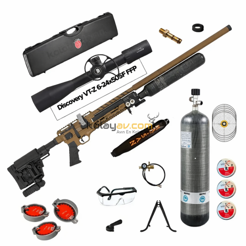 Hatsan Factor Sniper L Long FDE FFP Dürbün + Scuba PCP Havalı Tüfek, 6.35mm (Carbon Set)