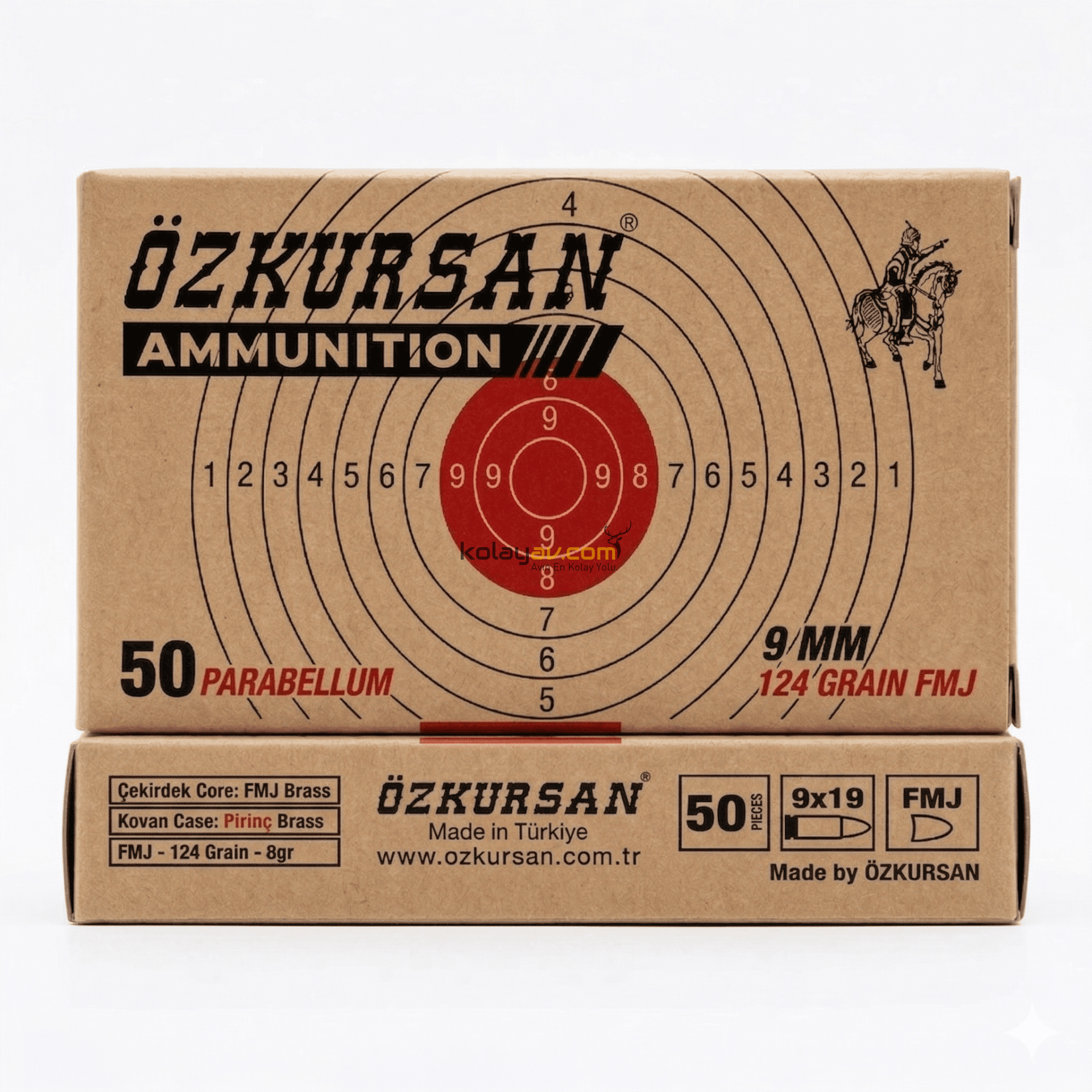 Özkursan 9X19mm Parabellum Pirinç Tabanca Mermisi (FMJ-124 GRN)