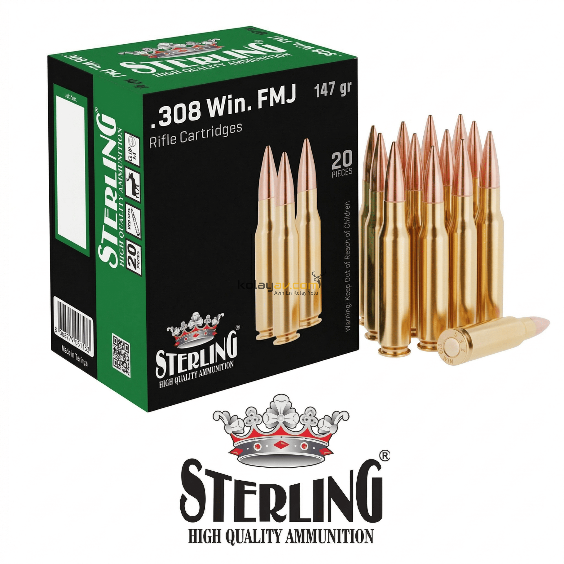 Sterling 308 Win 147 Gr Tüfek Mermisi (FMJ-147 GRN)