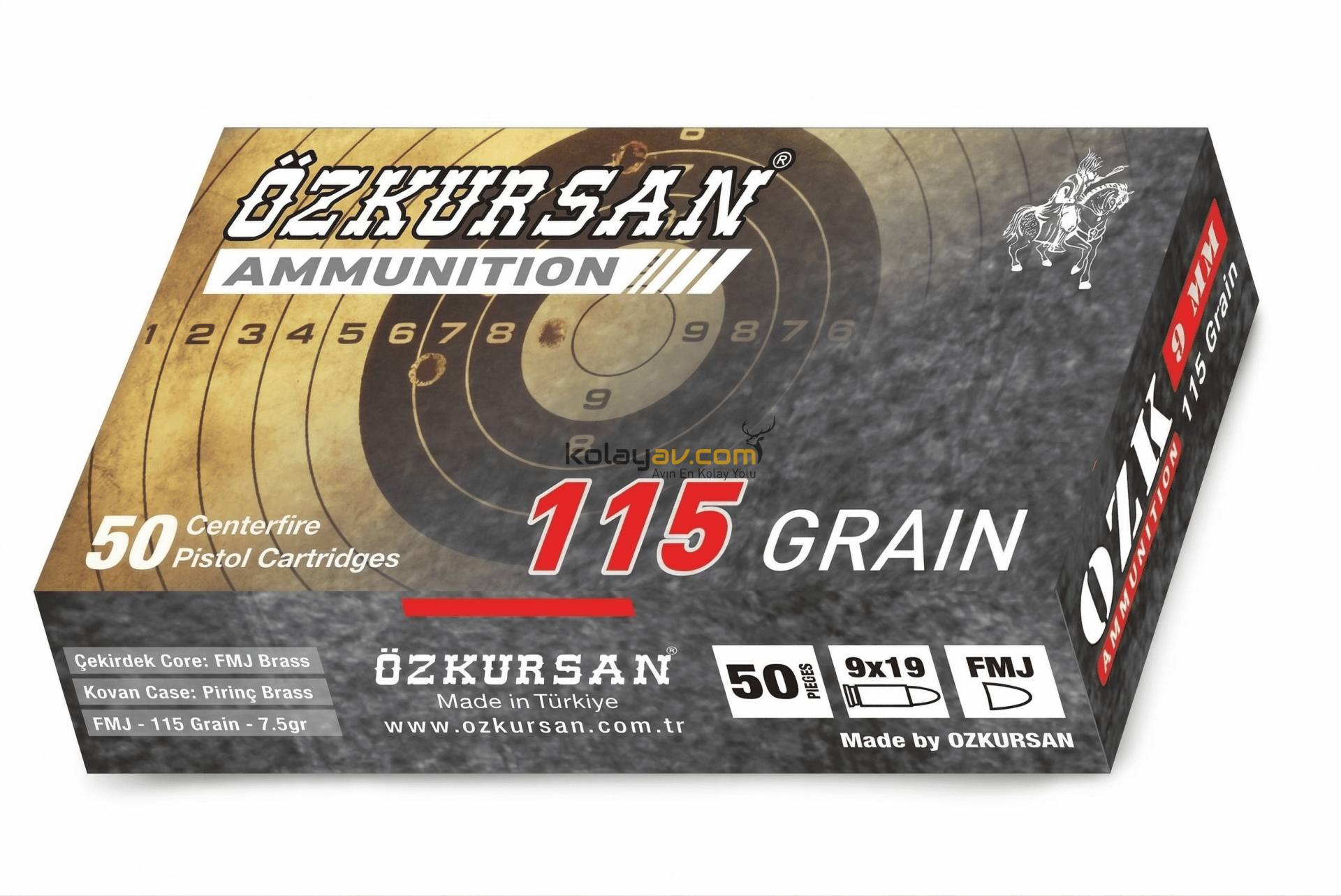 Özkursan 9X19mm Luger Pirinç Tabanca Mermisi (FMJ-115 GRN)