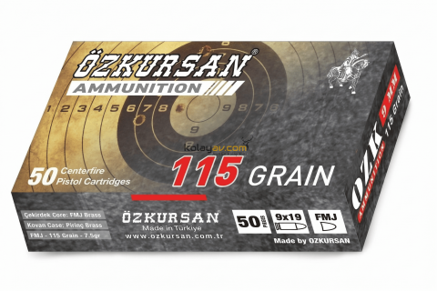 Özkursan 9X19mm Luger Pirinç Tabanca Mermisi (FMJ-115 GRN)