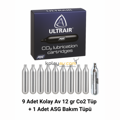 9 Adet Kolay Av 12 gr Co2 Tüp + 1 Adet ASG Bakım Tüpü