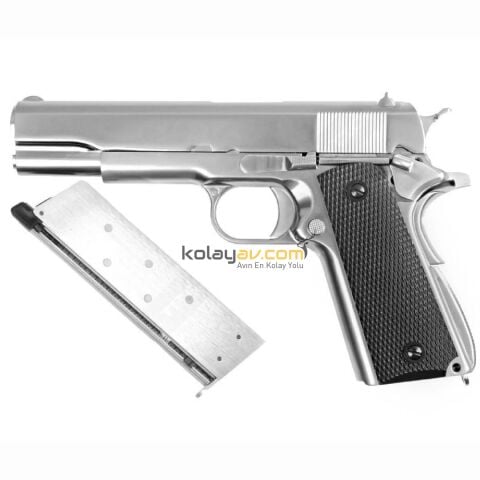 WE COLT 1911 Gümüş Klasik Siyah Kabza Blowback Airsoft Tabanca 6mm
