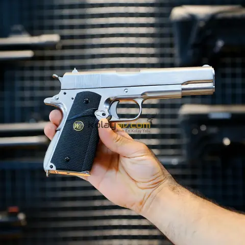 WE COLT 1911 Gümüş Klasik Siyah Kabza Blowback Airsoft Tabanca 6mm