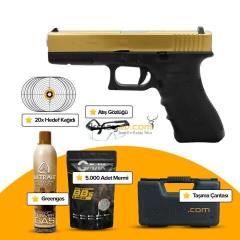 We Glock 17 Gen3 Titanium Gold Blowback Airsoft Tabanca Greengas
