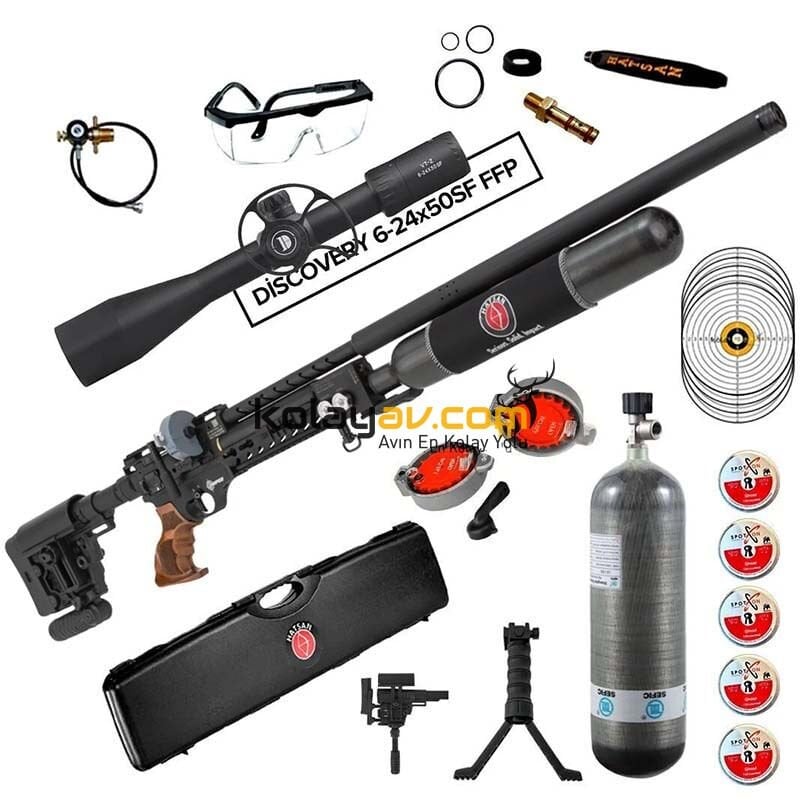 Hatsan Factor Sniper Long FFP Dürbün + Scuba PCP Havalı Tüfek, 6.35mm (Carbon Full Set)