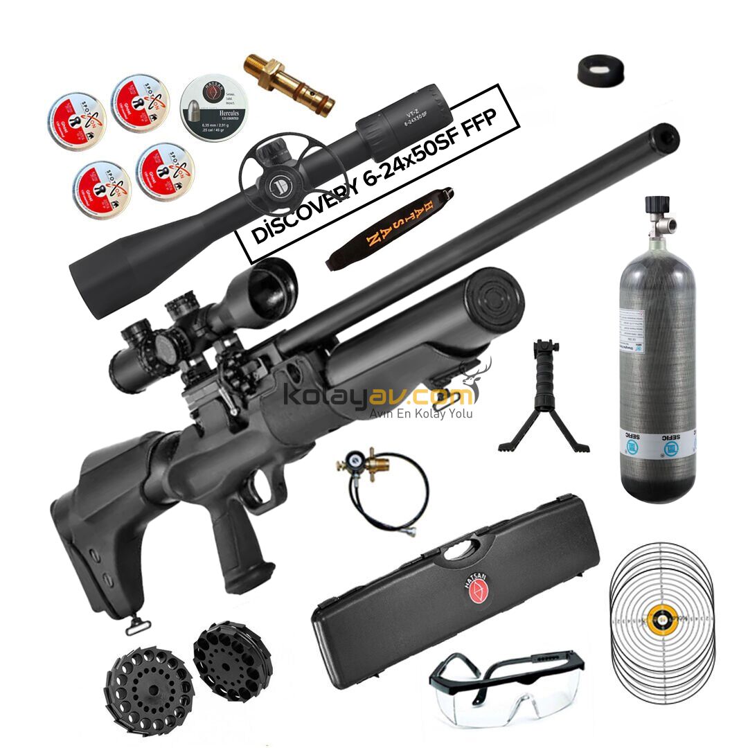 Hatsan Hercules 666 QE 6.35mm FFP Dürbün + Scuba PCP Havalı Tüfek (Carbon Set)