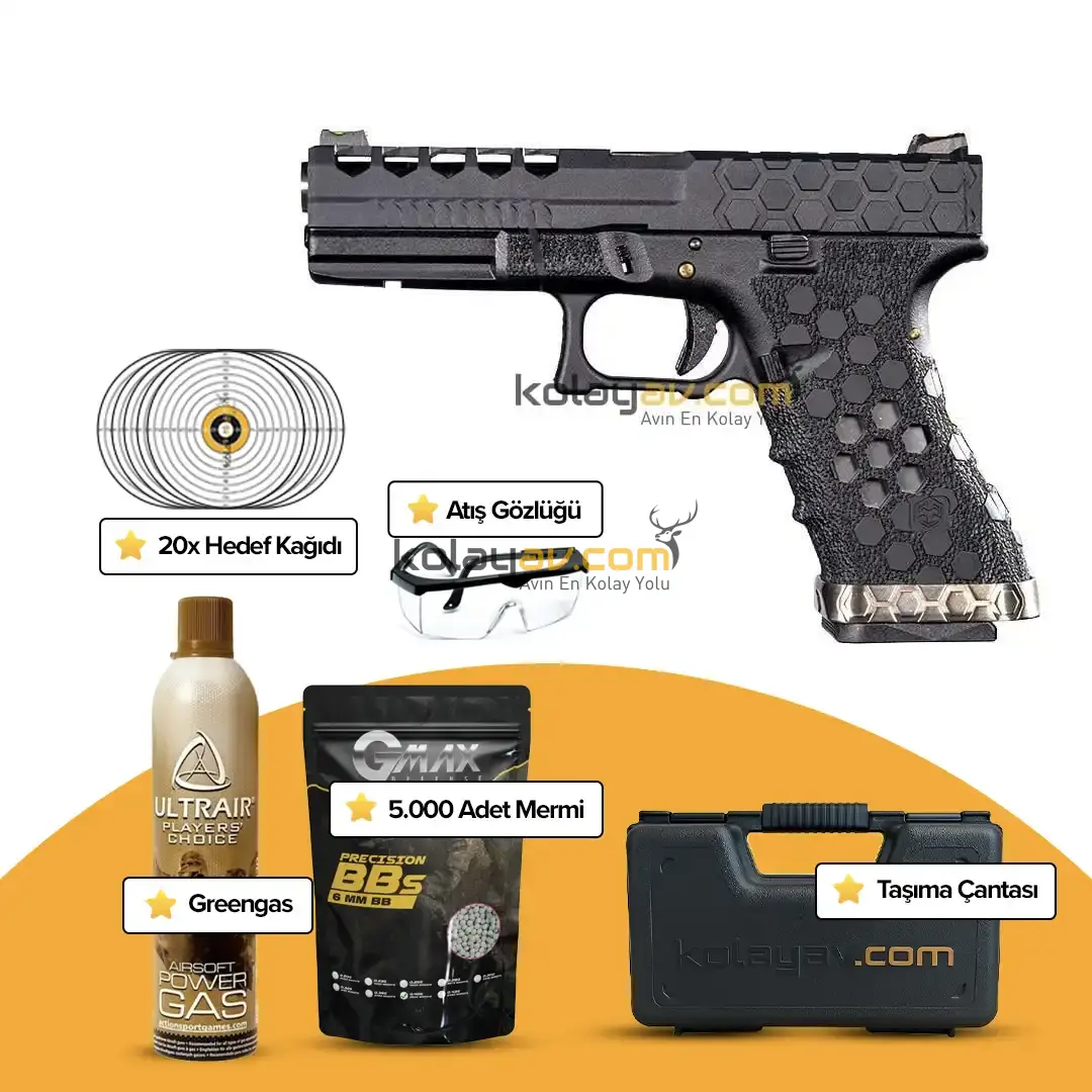 AW Custom Glock 17 HEX-CUT Blowback Airsoft Tabanca (Greengas)
