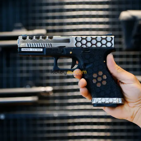 AW Custom Glock 17 HEX-CUT Gümüş Blowback Airsoft Tabanca (Greengas)