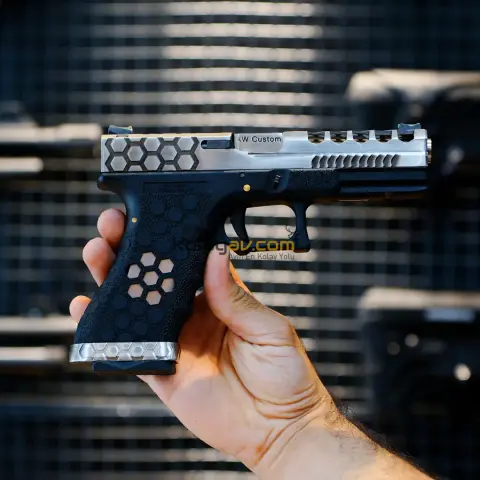 AW Custom Glock 17 HEX-CUT Gümüş Blowback Airsoft Tabanca (Greengas)