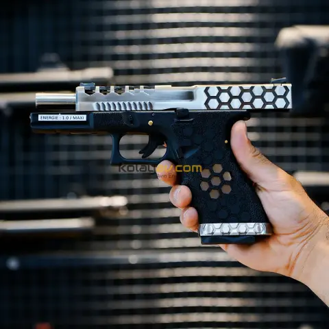 AW Custom Glock 17 HEX-CUT Gümüş Blowback Airsoft Tabanca (Greengas)