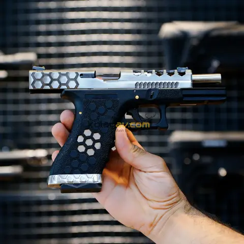 AW Custom Glock 17 HEX-CUT Gümüş Blowback Airsoft Tabanca (Greengas)