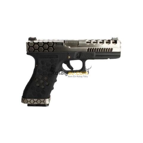 AW Custom Glock 17 HEX-CUT Gümüş Blowback Airsoft Tabanca (Greengas)
