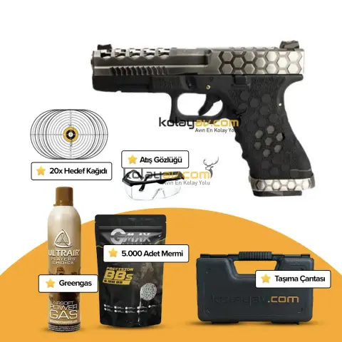 AW Custom Glock 17 HEX-CUT Gümüş Blowback Airsoft Tabanca (Greengas)
