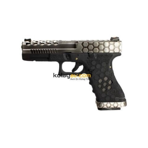 AW Custom Glock 17 HEX-CUT Gümüş Blowback Airsoft Tabanca (Greengas)
