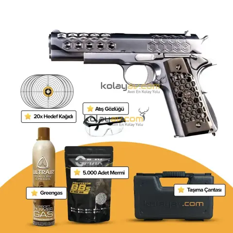 WE 1911 Hex-Cut SV Gümüş Blowback Airsoft Tabanca (Greengas)
