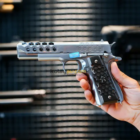 WE 1911 Hex-Cut SV Gümüş Blowback Airsoft Tabanca (Greengas)