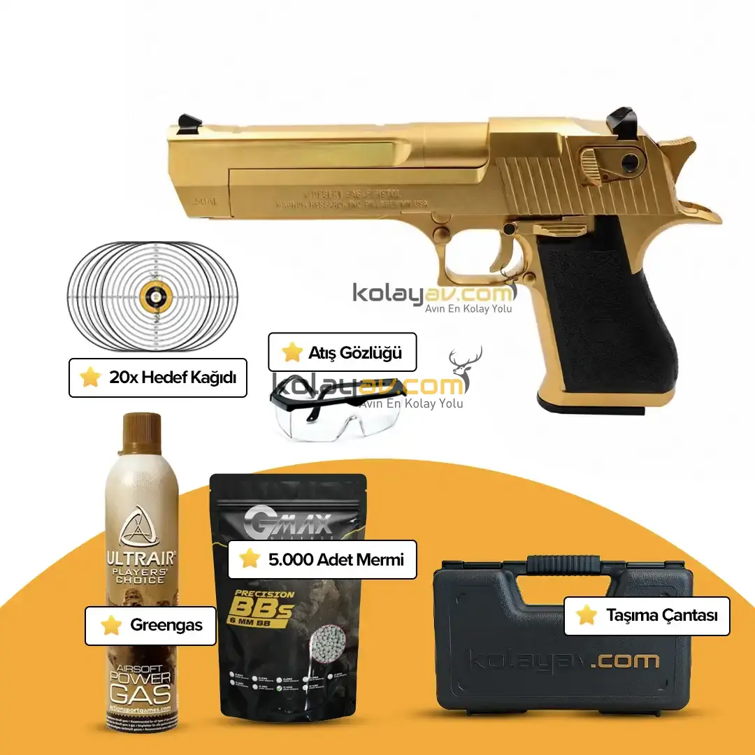 WE AW Desert Eagle .50AE Golden Blowback Airsoft Tabanca (Greengas)