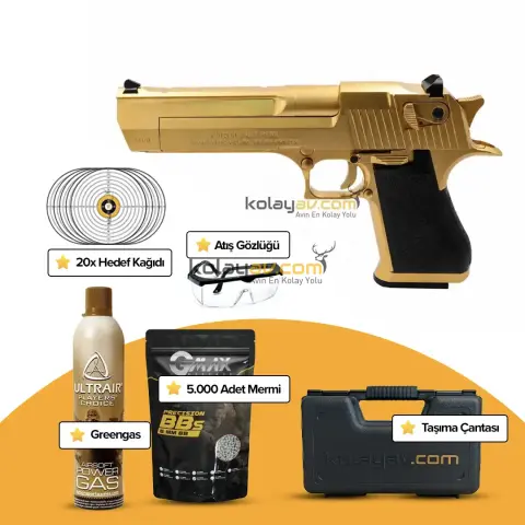 WE AW Desert Eagle .50AE Golden Blowback Airsoft Tabanca (Greengas)